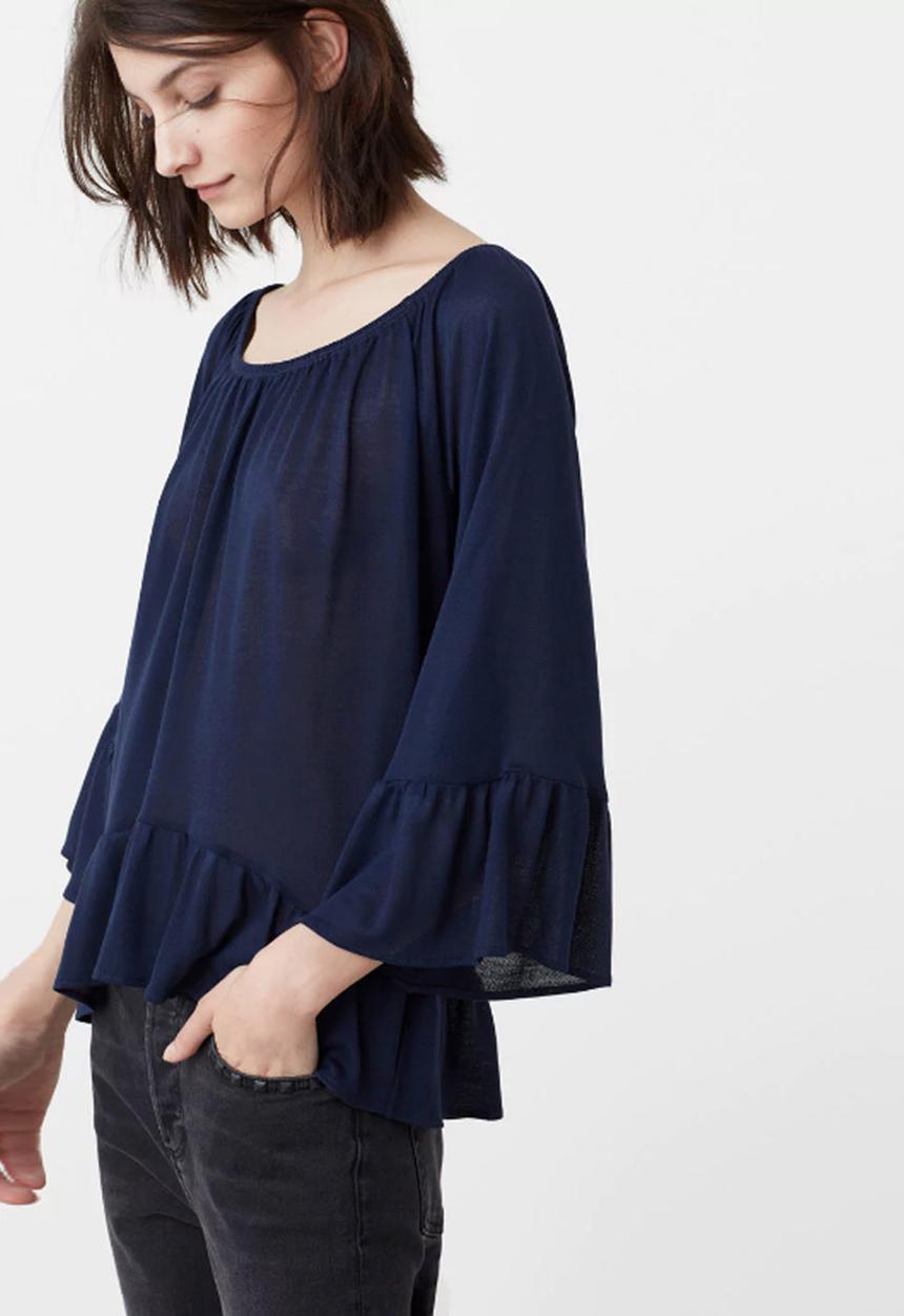 MANGO - Ruffle Detail Blouse Navy