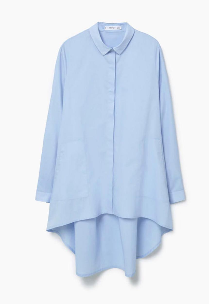 MANGO - Hi-low Hemline Shirt Pale Blue