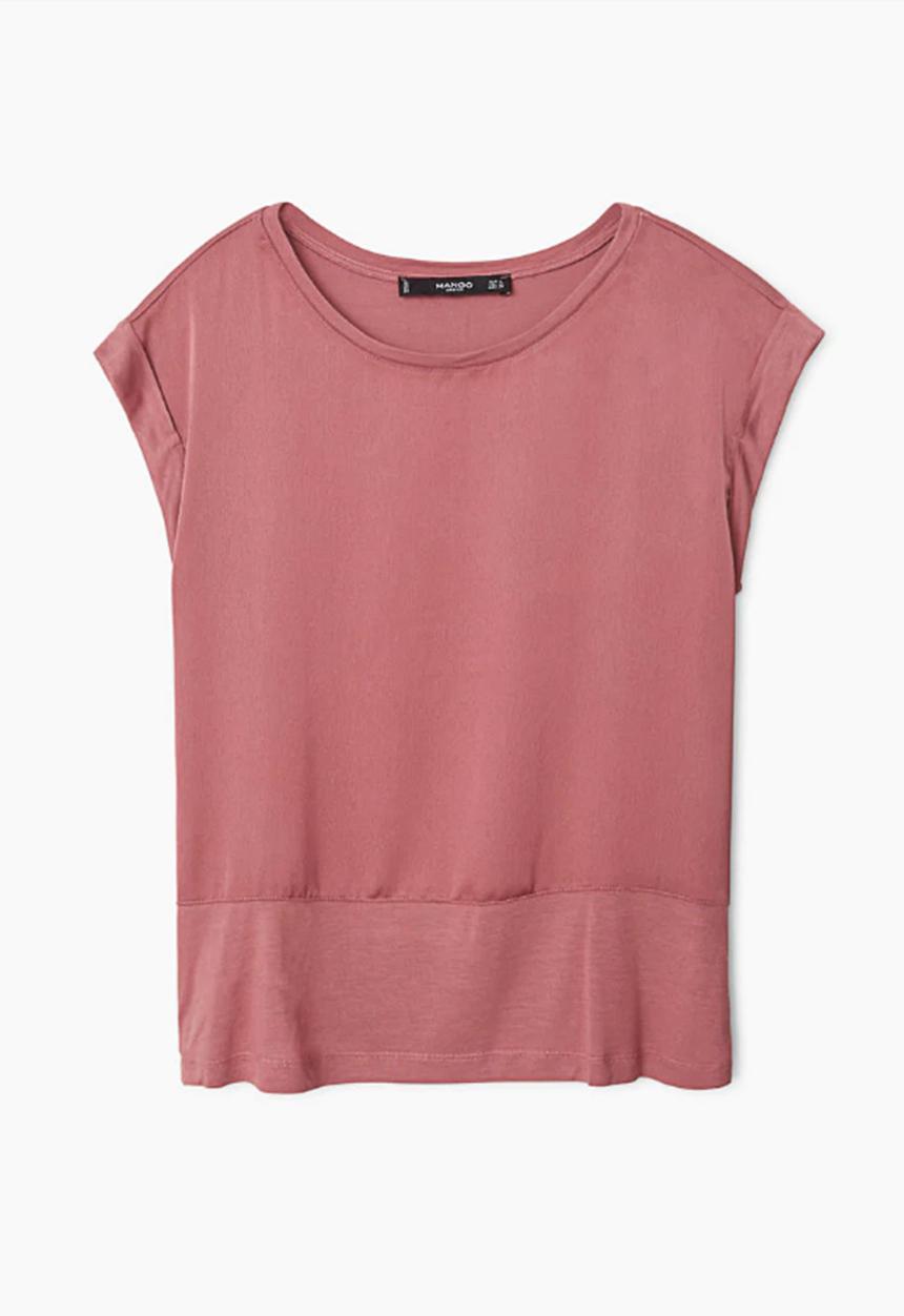 MANGO - Fabric Combo T-shirt Mid Pink