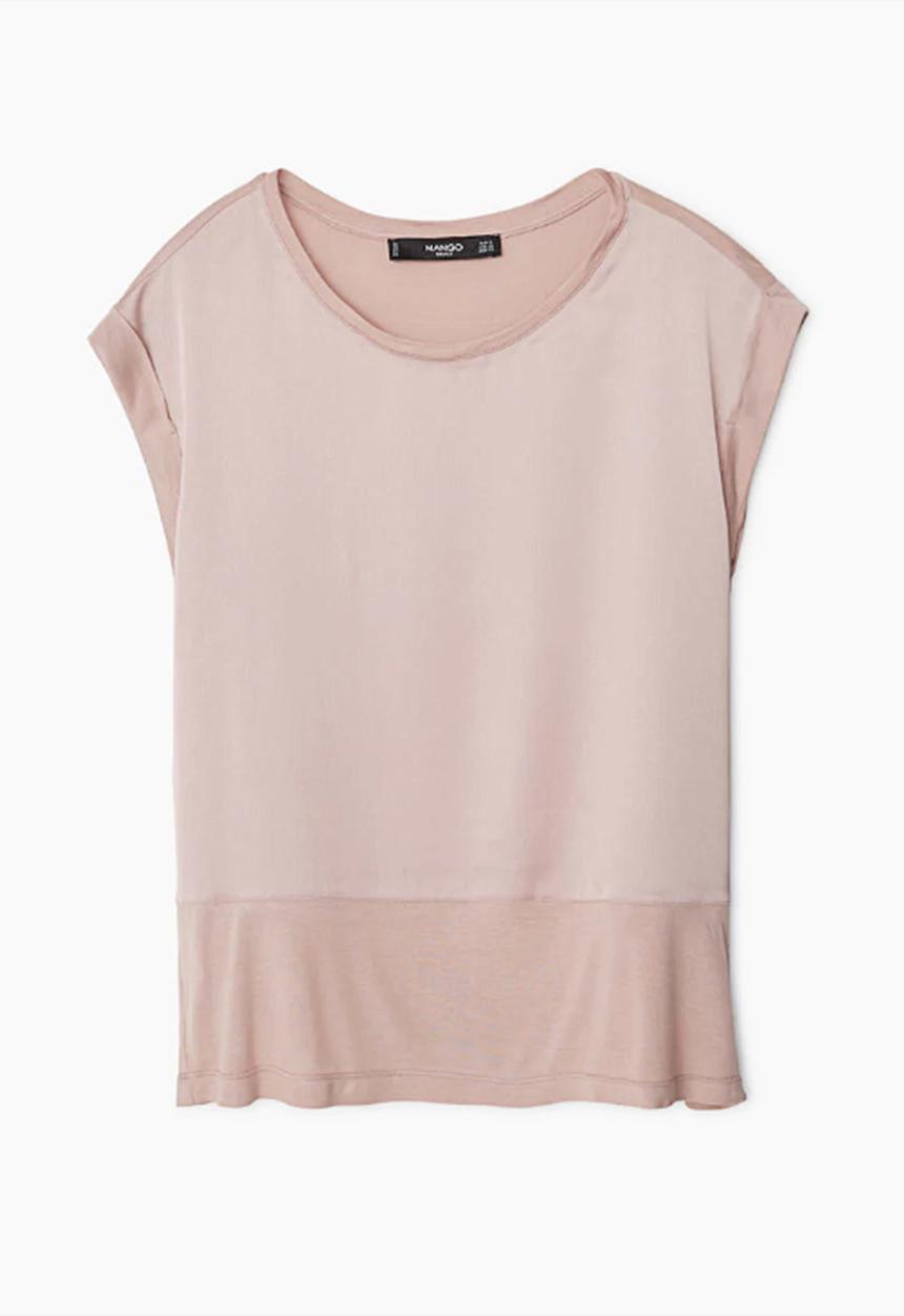 MANGO - Fabric Combo T-shirt Pale Pink
