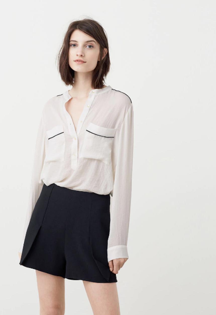 MANGO - Chest-pocket Flowy Blouse Off White