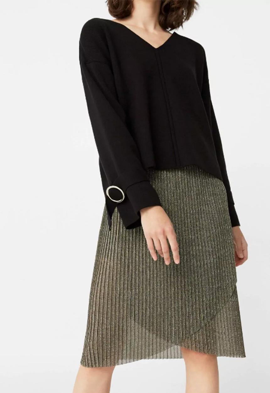 MANGO - Pleated Wrap Detail Midi Skirt Metallic