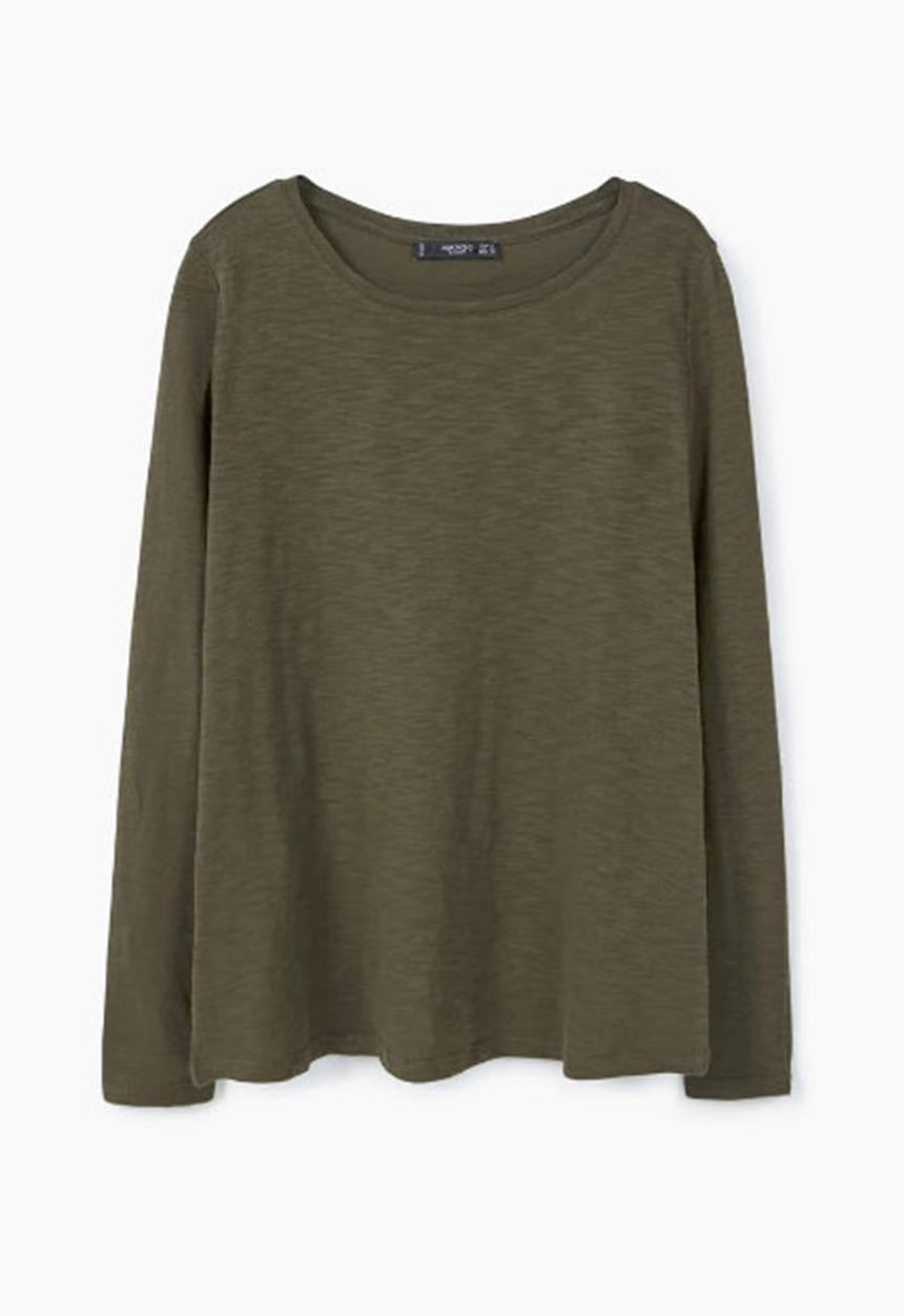 MANGO - Flecked Long Sleeve T-shirt Khaki Green
