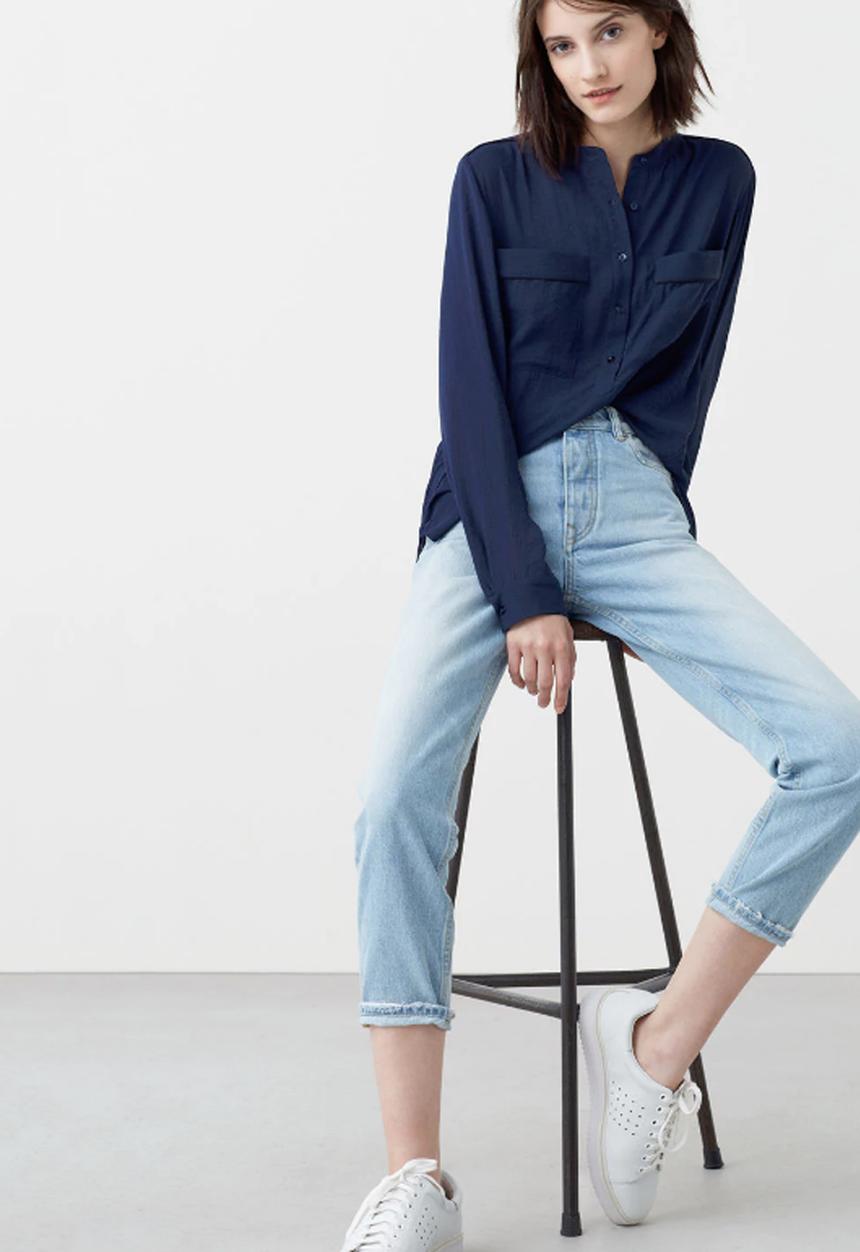 MANGO - Chest-pocket Flowy Blouse Navy