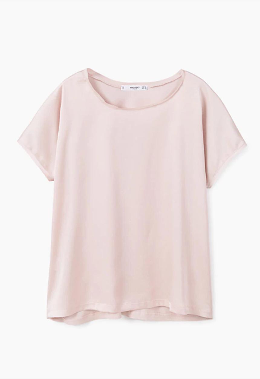 MANGO - Flowy Short Sleeve T-Shirt Pale Pink
