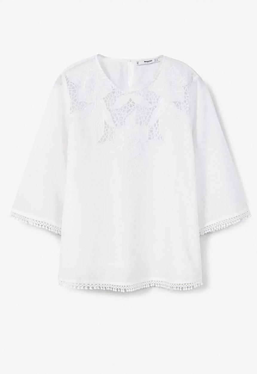 MANGO - Openwork Panel Blouse White