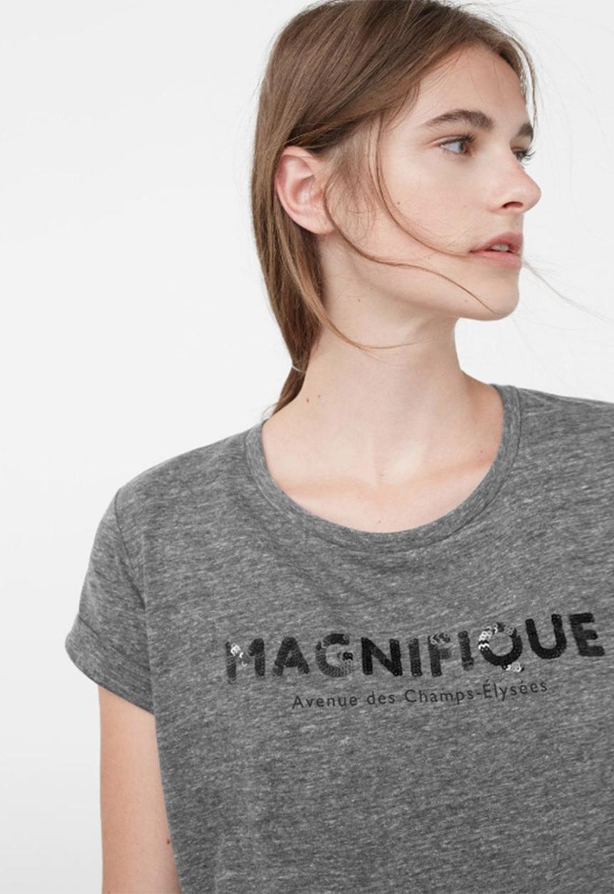 MANGO - Sequined Detail T-shirt Dark Grey