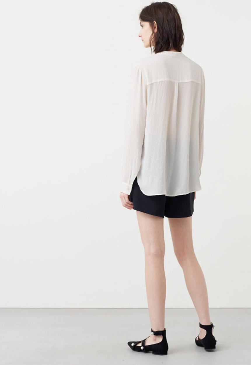 MANGO - Chest-pocket Flowy Blouse Off White