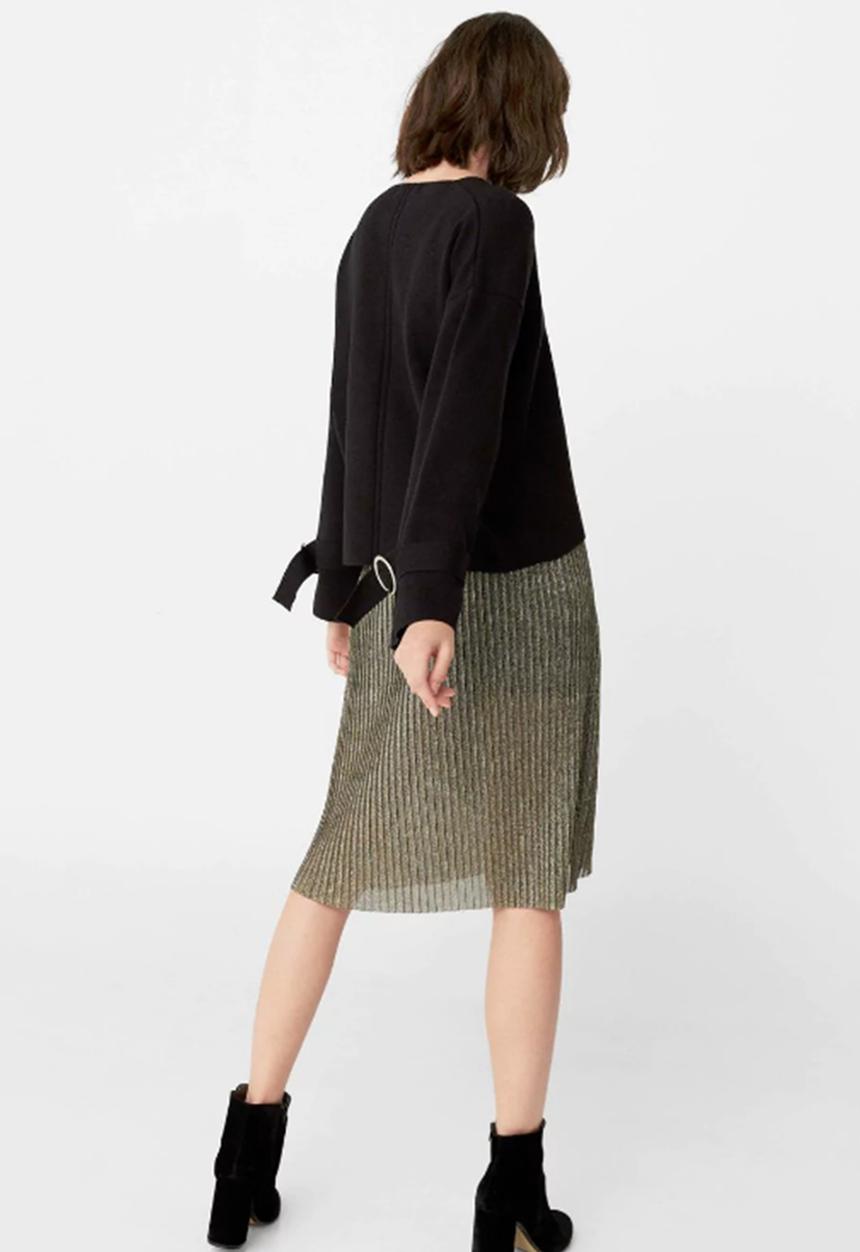 MANGO - Pleated Wrap Detail Midi Skirt Metallic