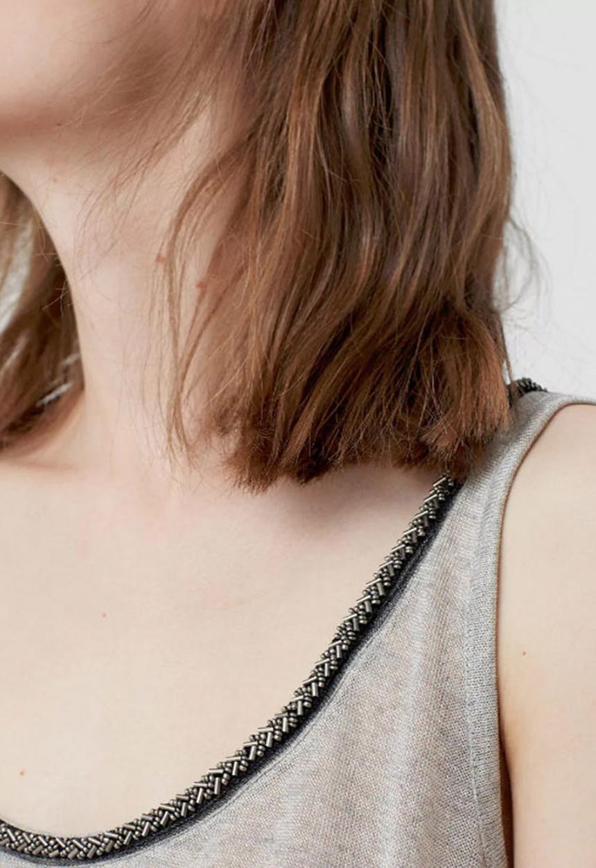 MANGO - Bead Detail Tank Grey