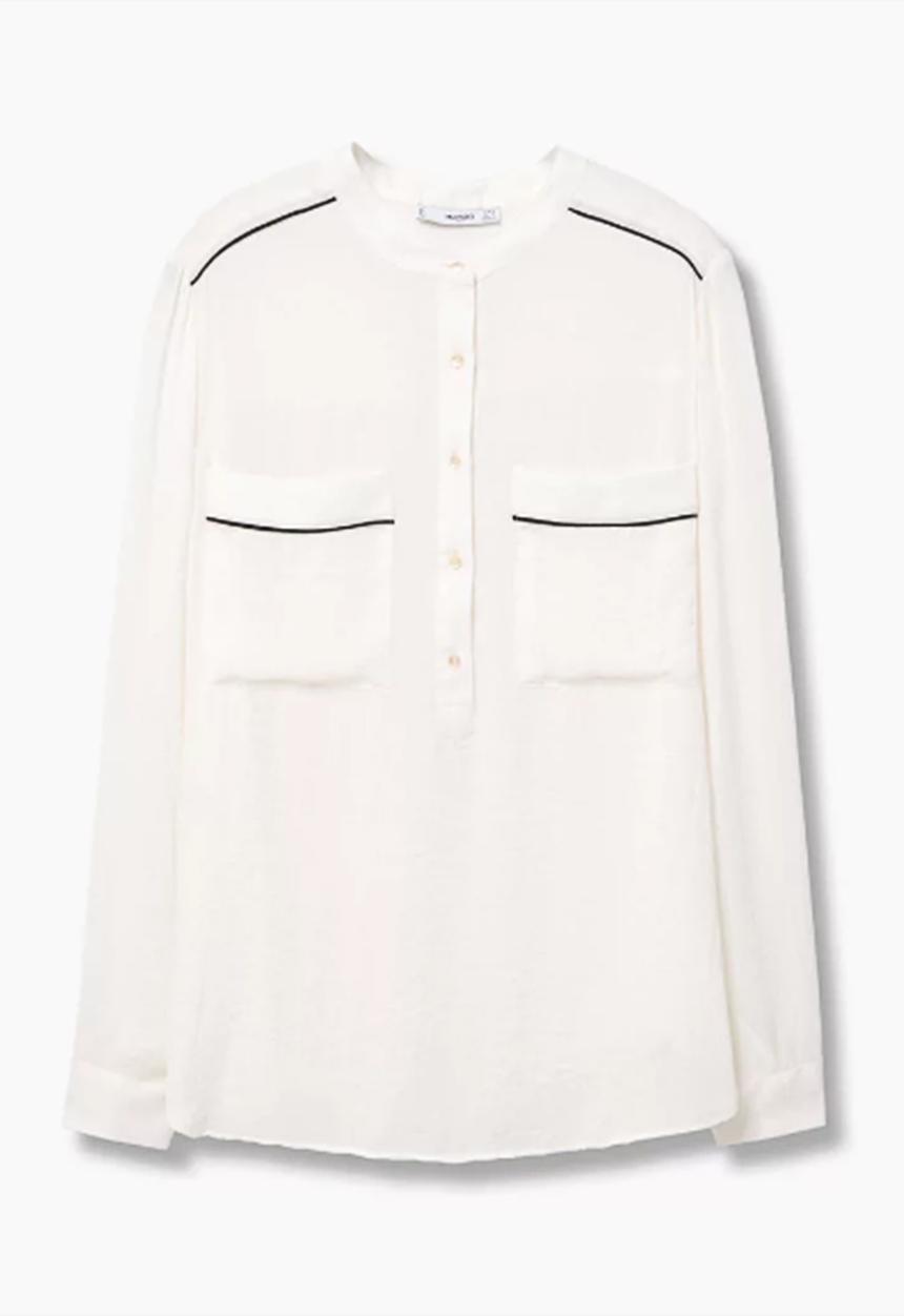MANGO - Chest-pocket Flowy Blouse Off White