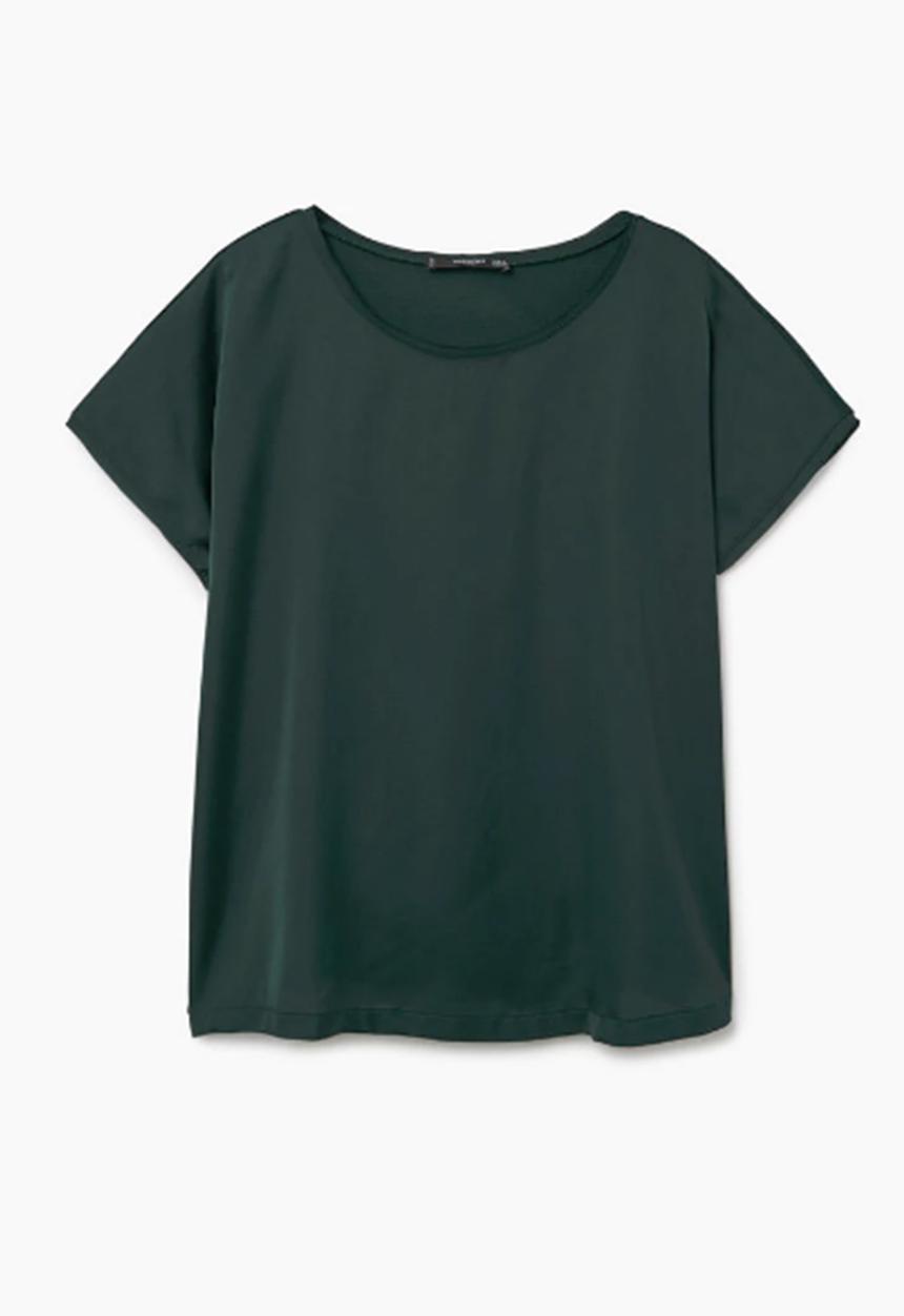 MANGO - Flowy Short Sleeve T-Shirt Dark Green