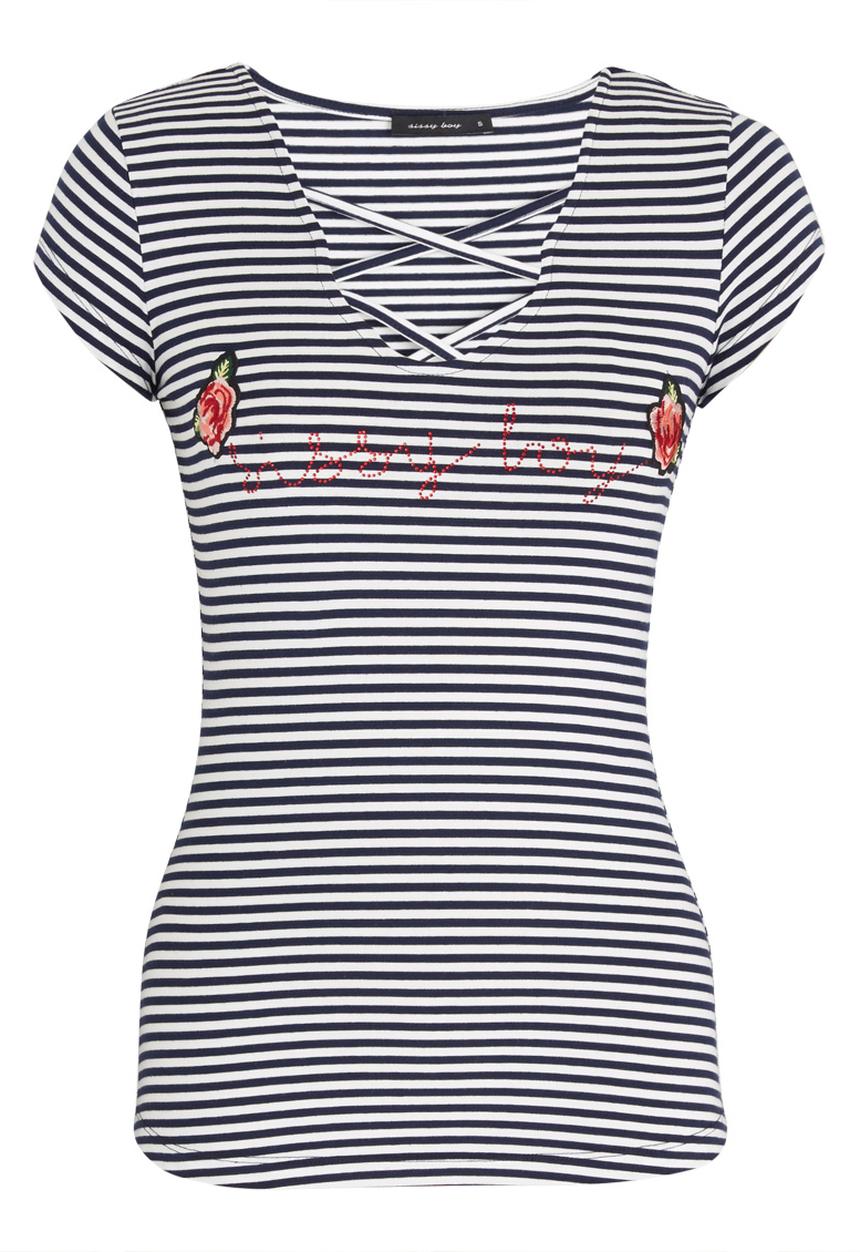 SISSY BOY - Striped Lace-up Tee Navy & White
