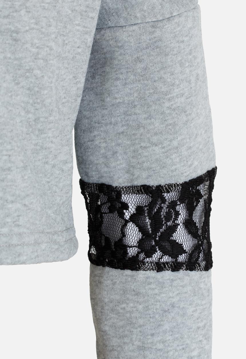 Rebel Republic - Sweater with Lace Insert Grey Melange
