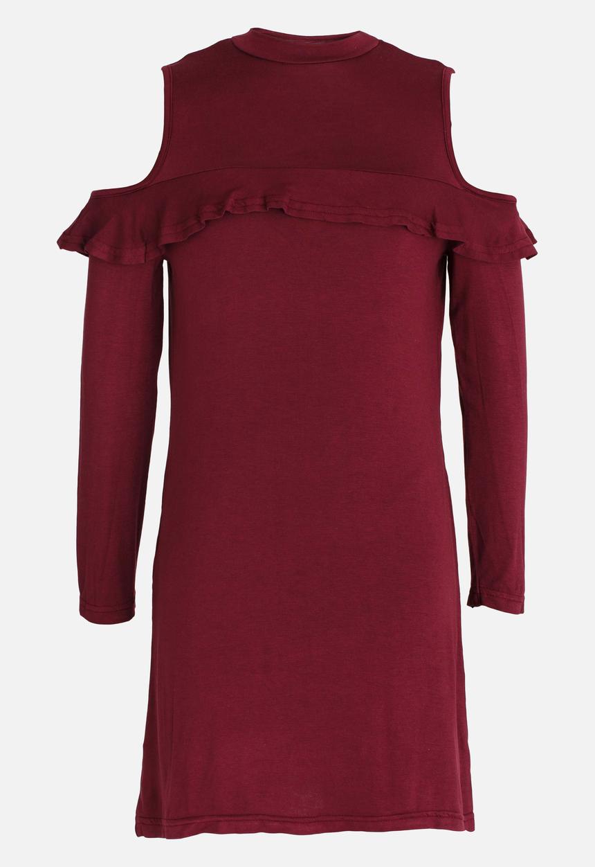 Rebel Republic - Long Sleeve Cold Shoulder Dress Burgundy