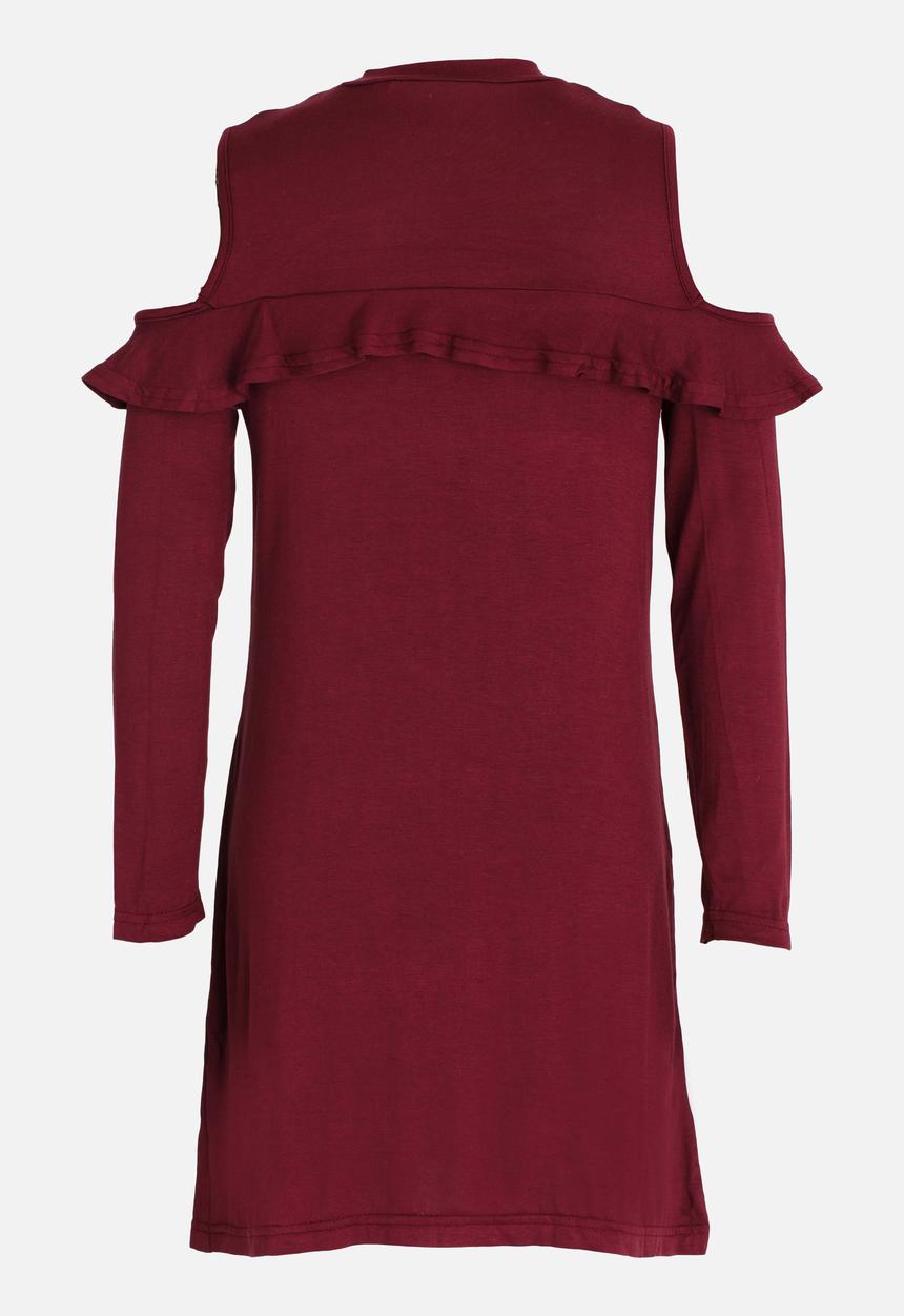 Rebel Republic - Long Sleeve Cold Shoulder Dress Burgundy