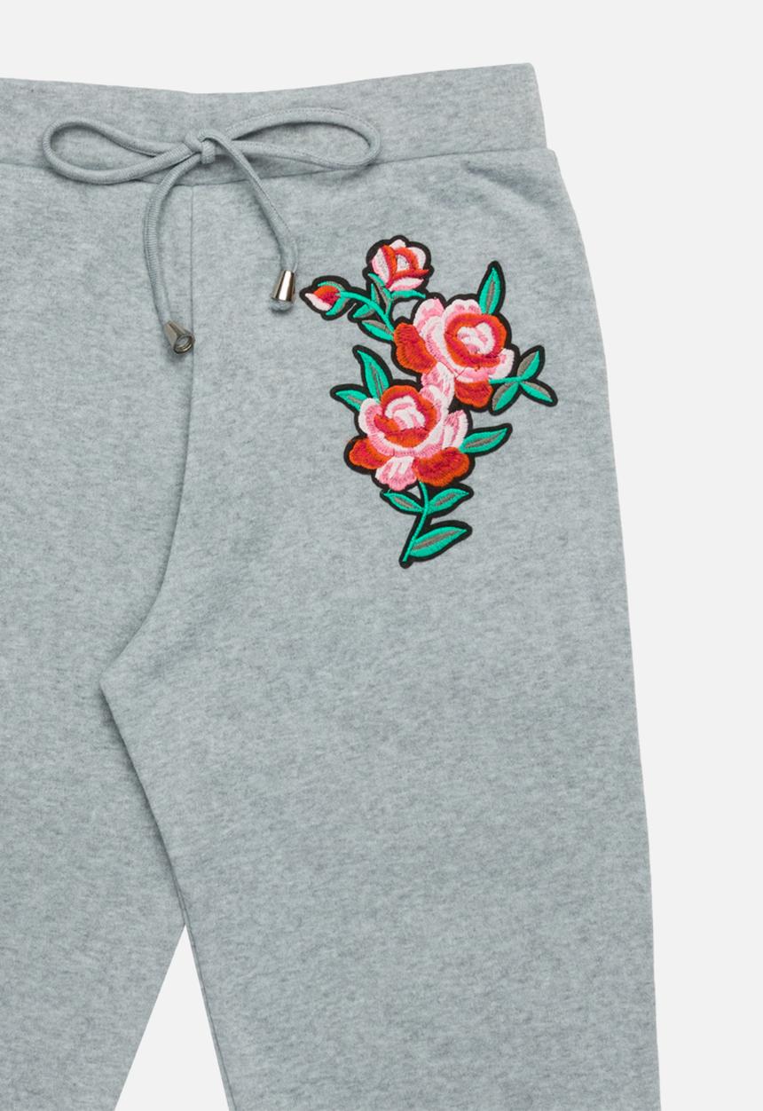 Rebel Republic - Flower Embroidered Pants Grey Melange