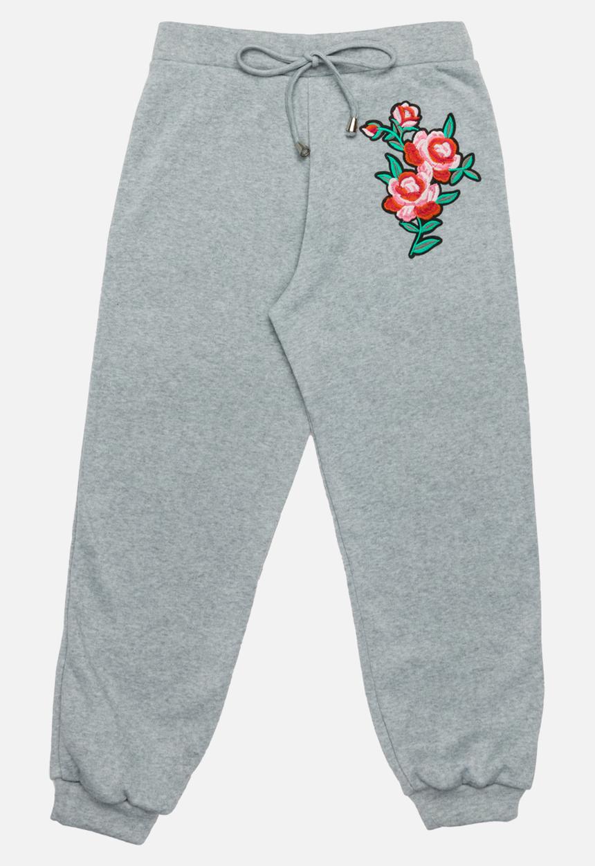 Rebel Republic - Flower Embroidered Pants Grey Melange
