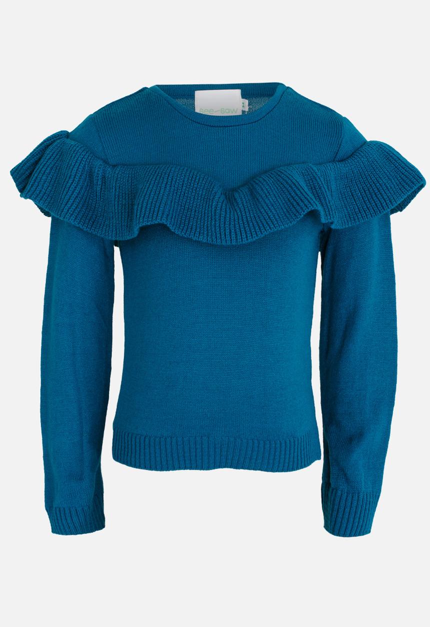 See-Saw - Pullover Jersey with Frill Turquoise