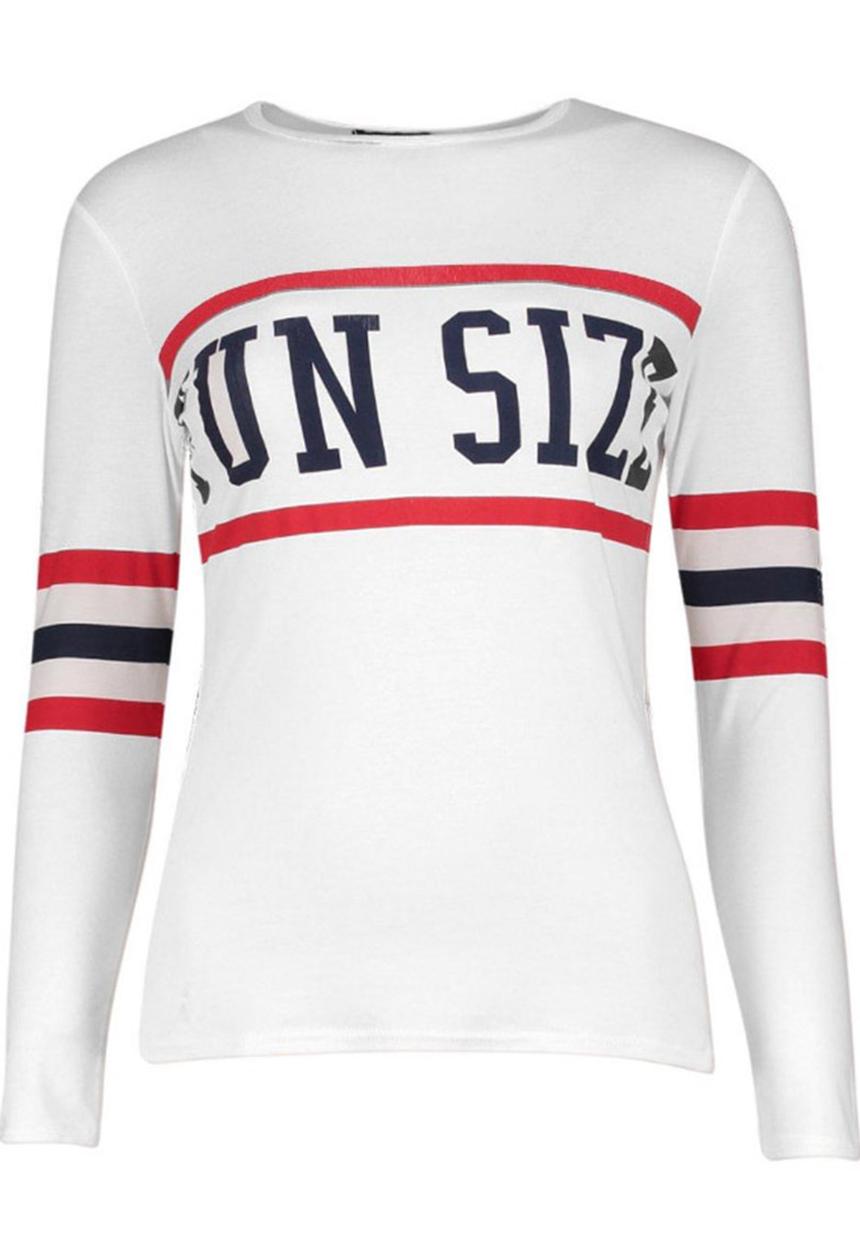 BoohooDNU - Petite Long Sleeve Slogan Top White