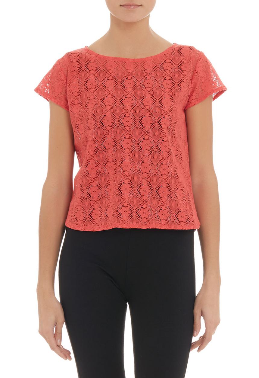 Mishah - Crochet top with zip detail Coral