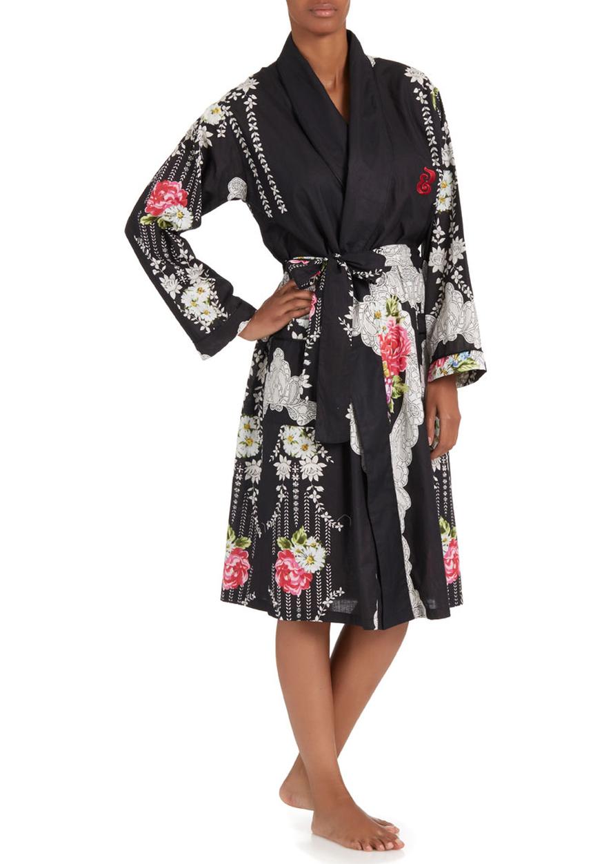 Daddy and Fox - Printed dressing gown Black