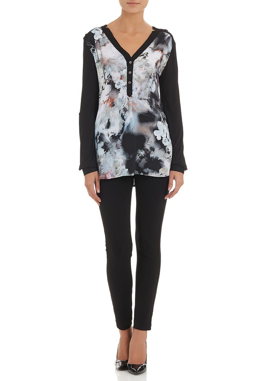 G Couture - Mixed fabric top Grey