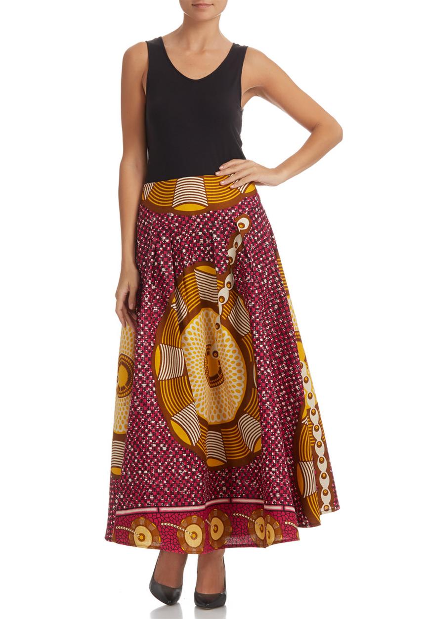 AfroDizzy - Long African-print Skirt Pink