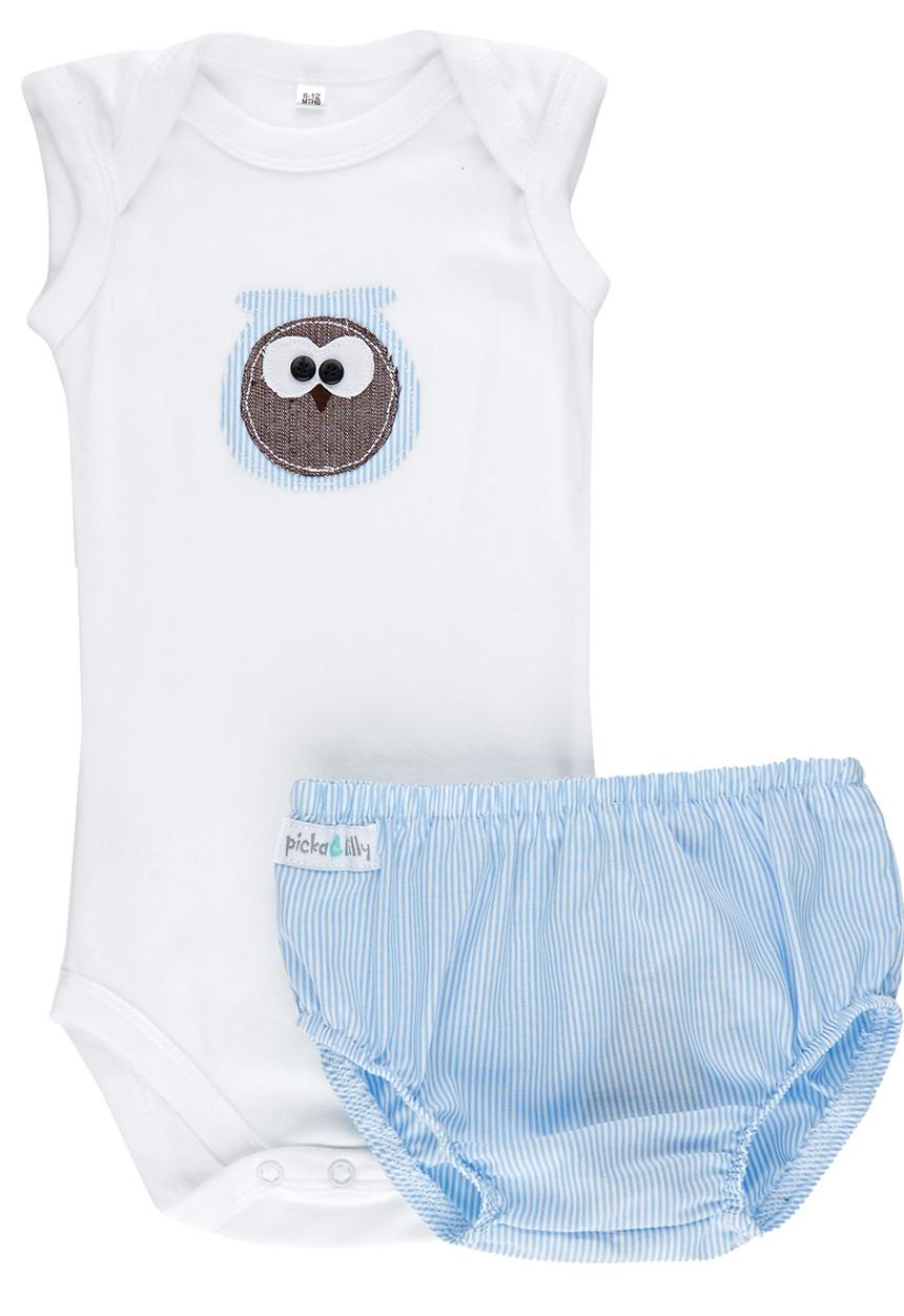 Pickalilly - Owl Diaper Cover Set Pale Blue