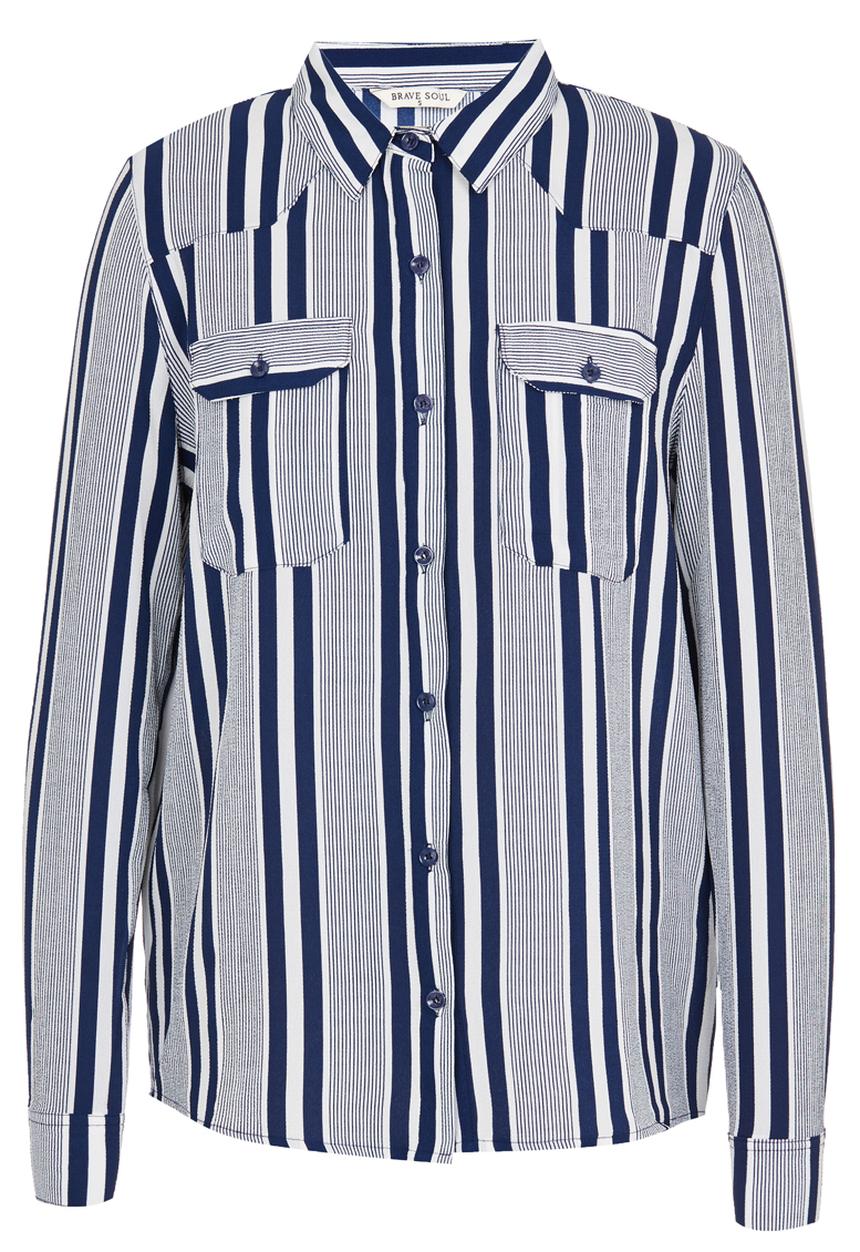 Brave Soul - Vertical Stripe Shirt Navy