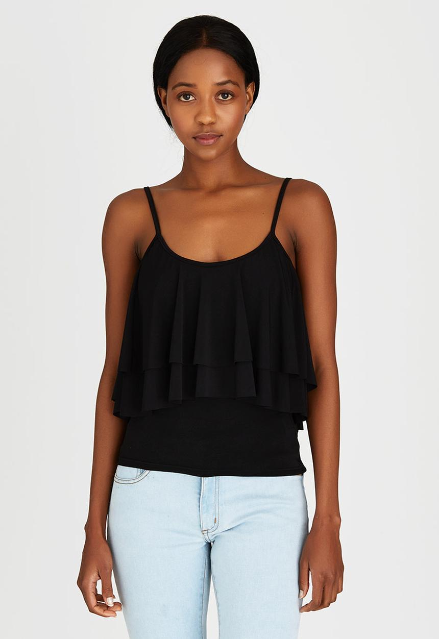 STYLE REPUBLIC - Double Frill Top Black