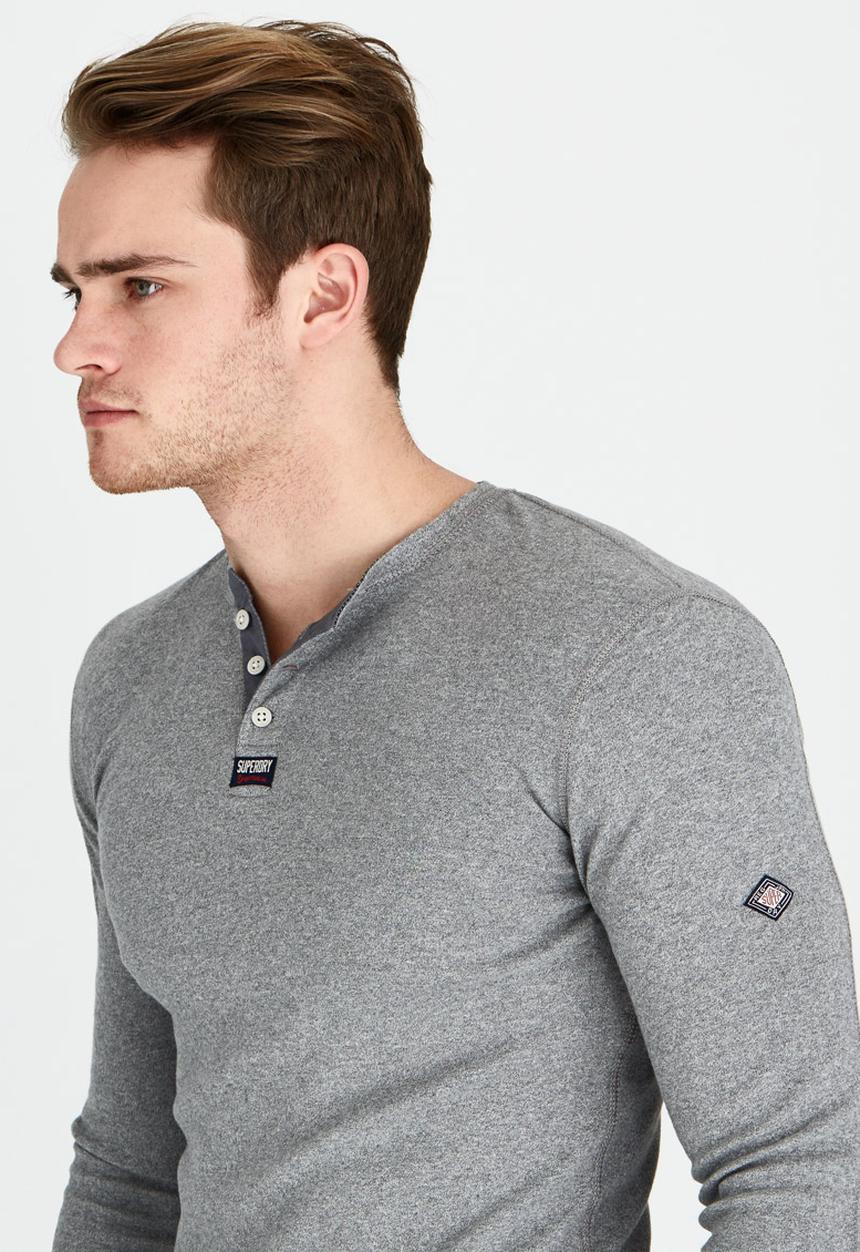 Superdry. - Heritage Long Sleeve Grandad T-Shirt Grey