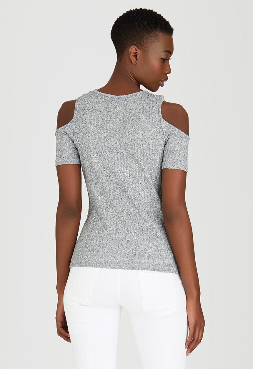STYLE REPUBLIC - Cold Shoulder Ribbed T-shirt Pale Grey