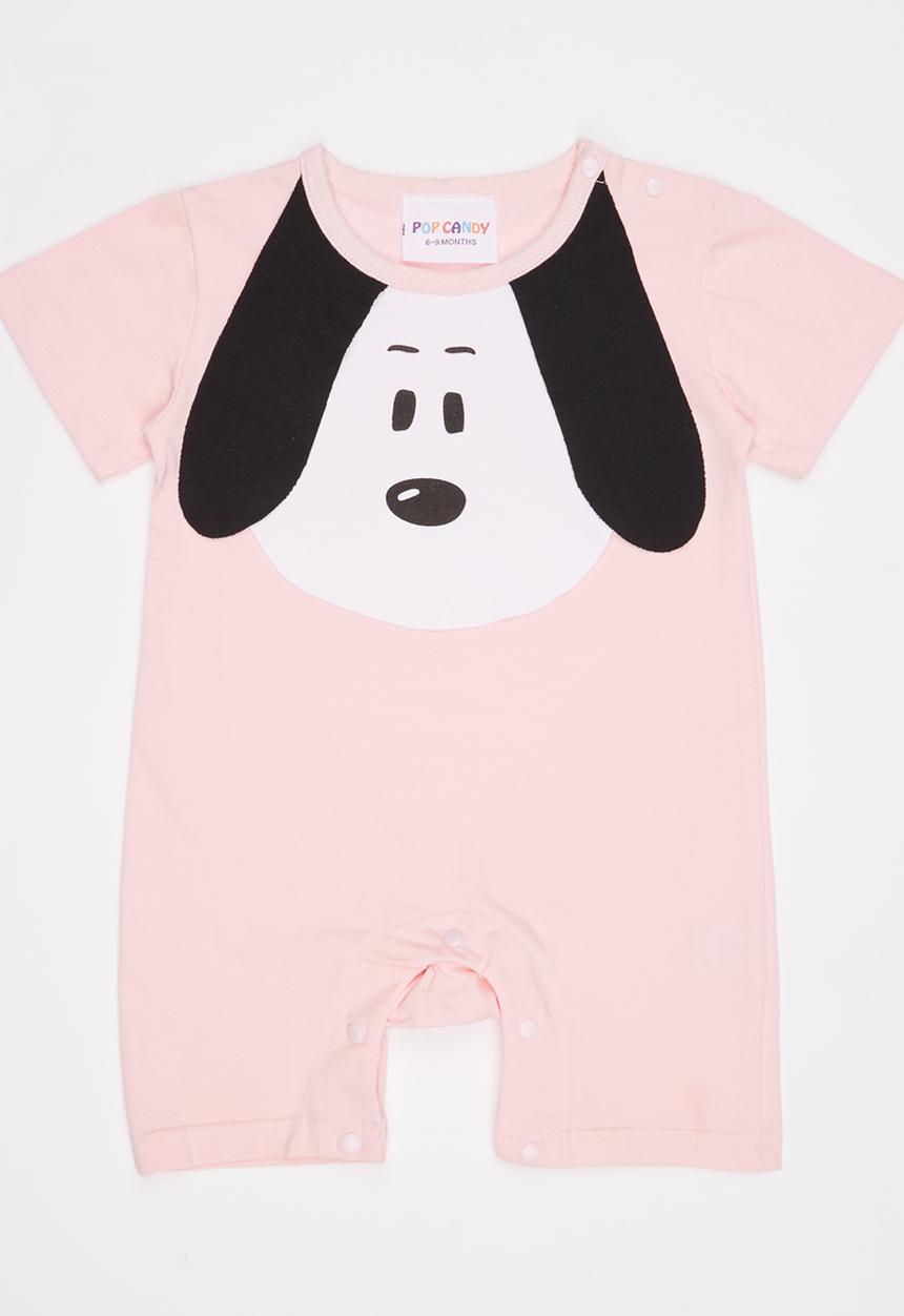 Pop Candy - Printed Dog Baby Romper Pale Pink