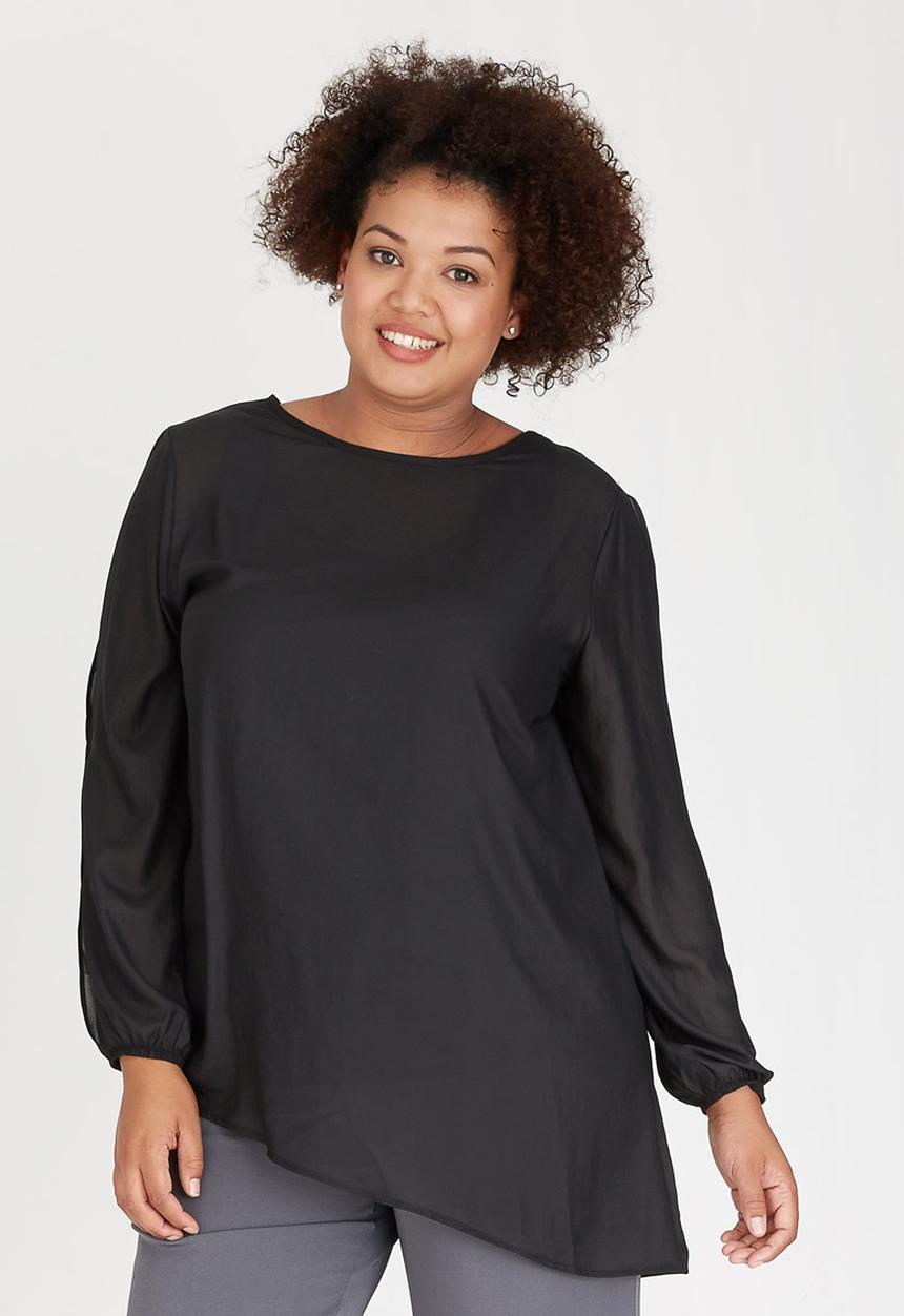 edit Plus - Asymmetrical Split Sleeve Top Black