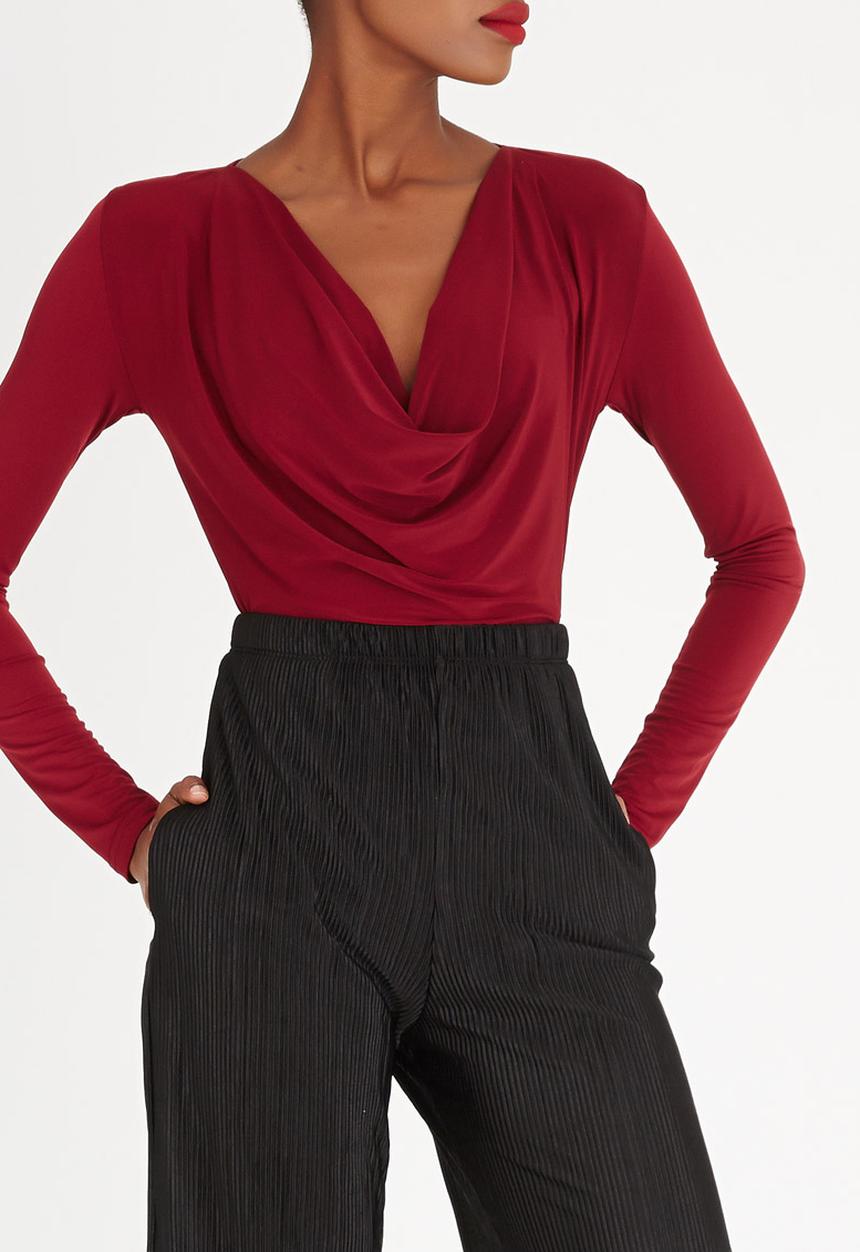 STYLE REPUBLIC - Cowl Neck Bodysuit Red