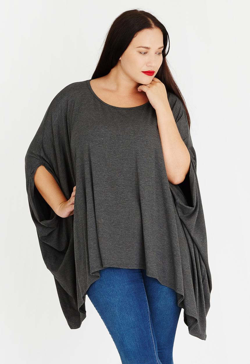 STYLE REPUBLIC PLUS - Volume Hanky Hem Tunic Dark Grey