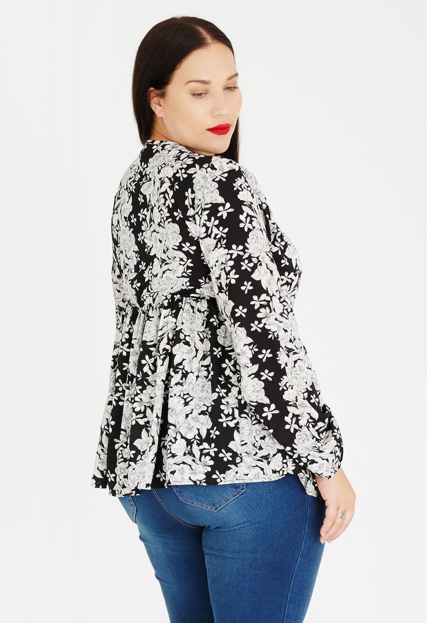 edit Plus - Cross Over Fixed Wrap Blouse Black