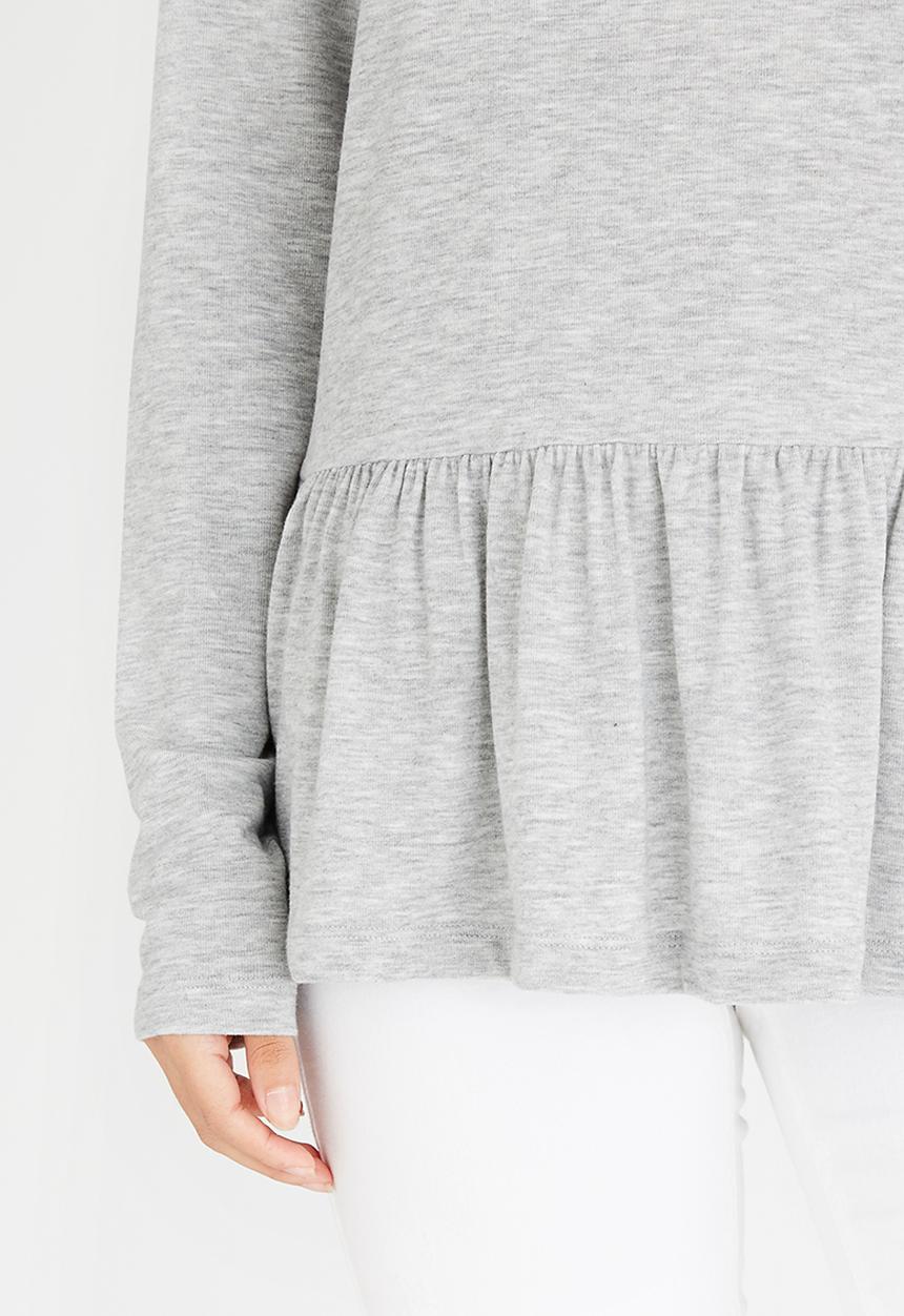 Pieces - Lill Long Sleeve Peplum Top Pale Grey
