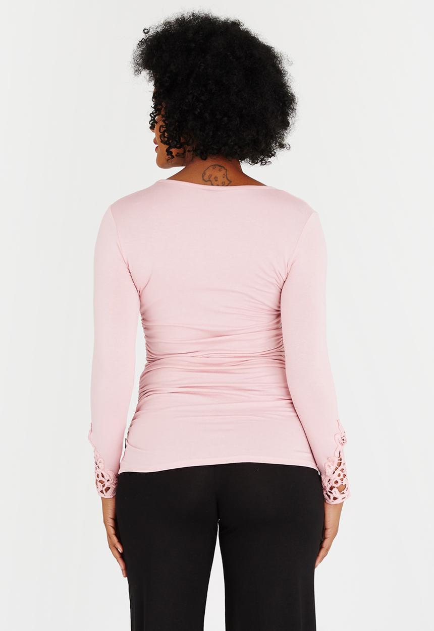 Cherry Melon - Lace Inset Round Neck Tee Pale Pink
