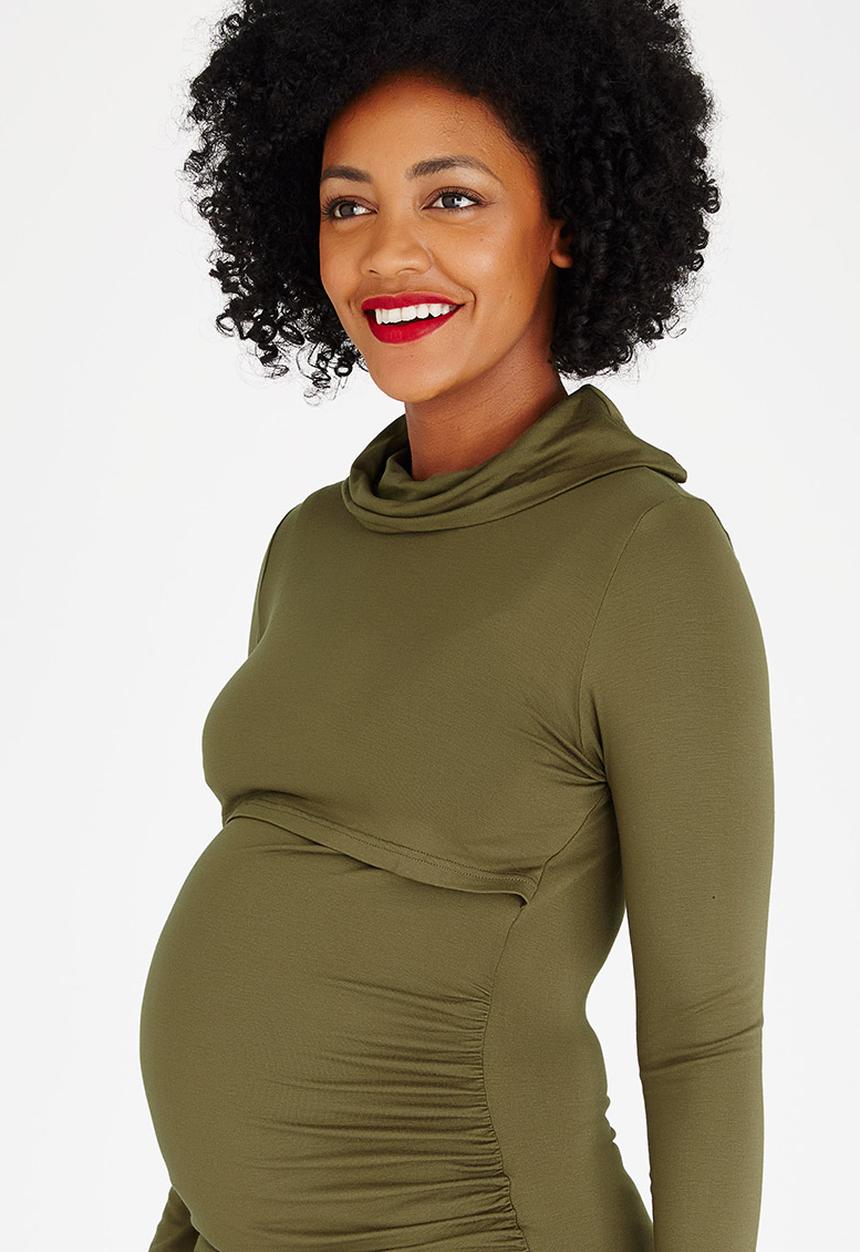 edit Maternity - Poloneck Feeding Top Khaki Green