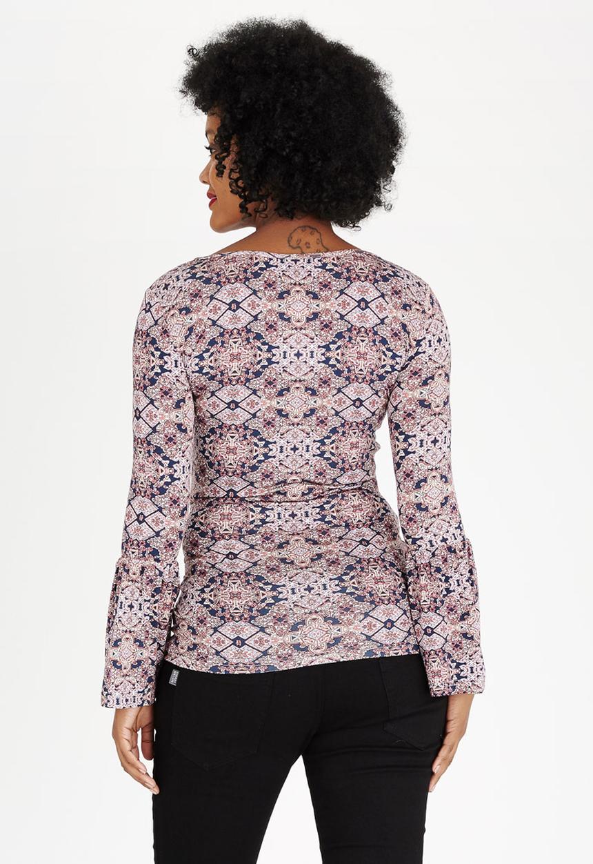 edit Maternity - Fluted Sleeve Ballerina Neckline Top Multi-colour