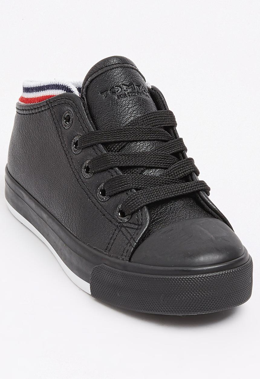 Foot Focus - PU Hi Top Sneaker Black