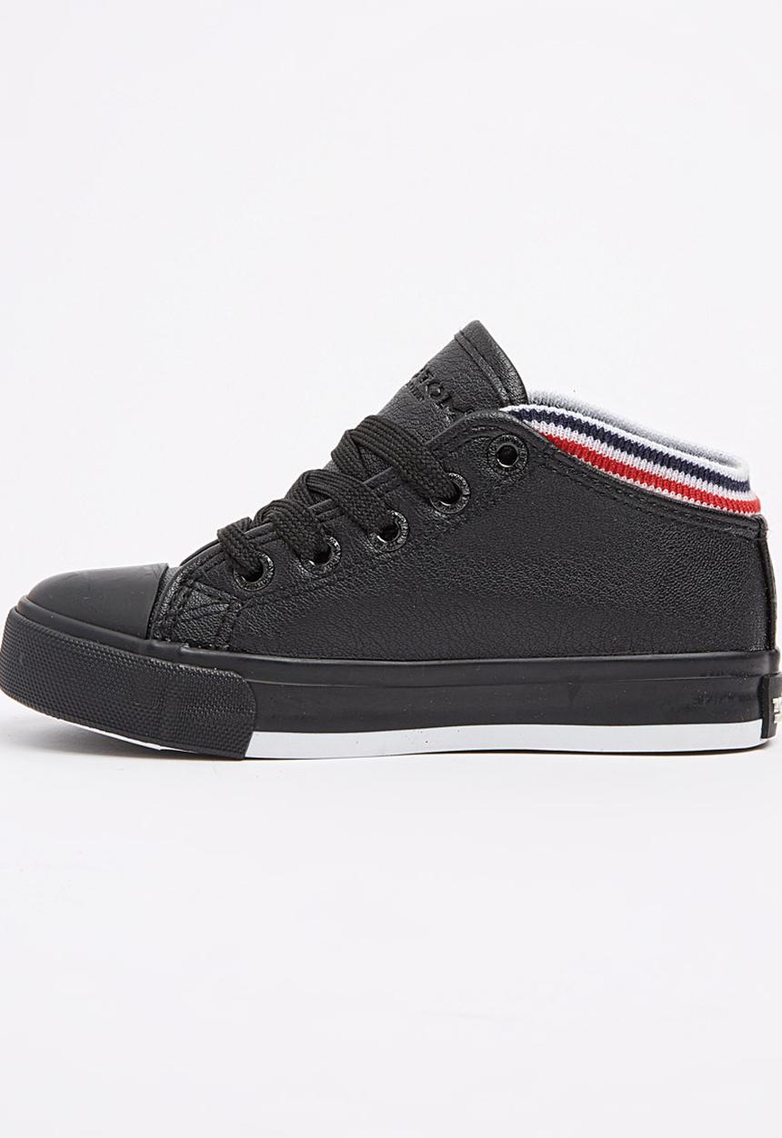 Foot Focus - PU Hi Top Sneaker Black