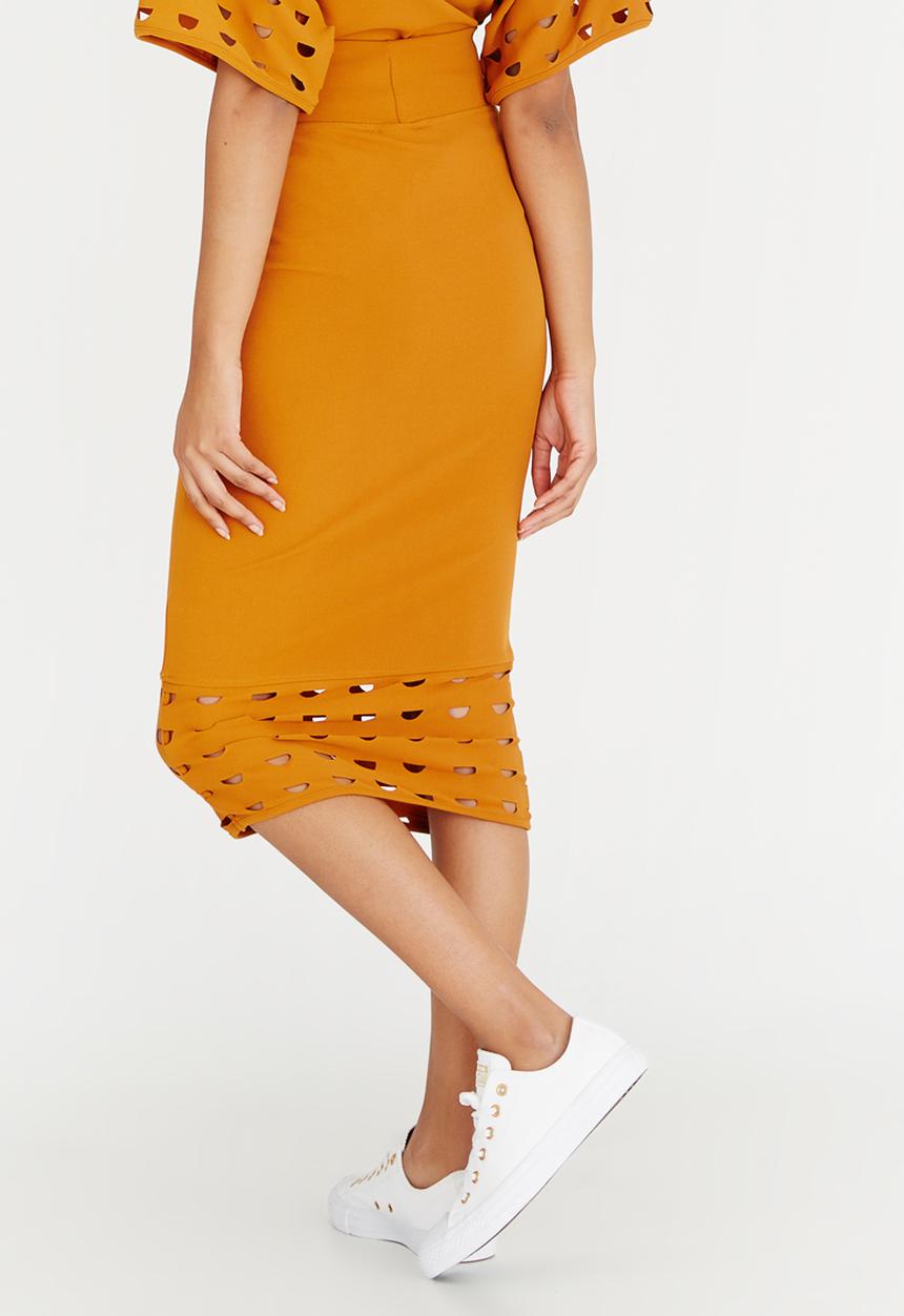 Isabel de Villiers - Laser Cut Pencil Skirt Yellow