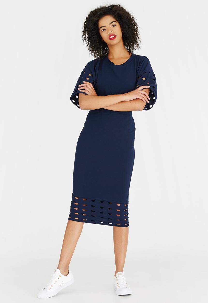 Isabel de Villiers - Laser Cut Pencil Skirt Navy