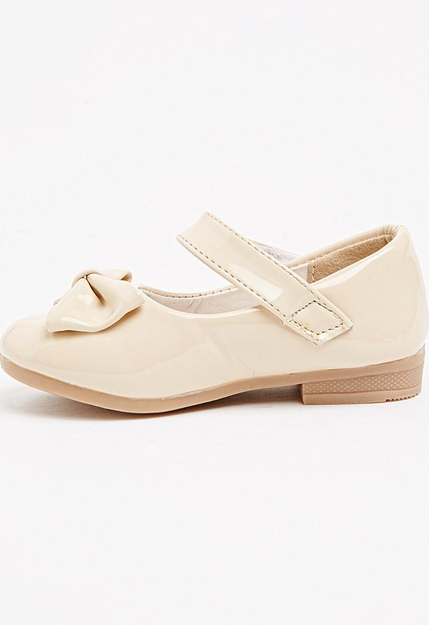 Jumbo - Girls Glitter Pump with Bow Tan