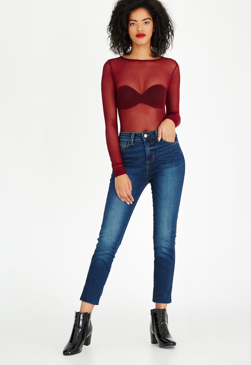 STYLE REPUBLIC - Mesh Bodysuit Dark Red