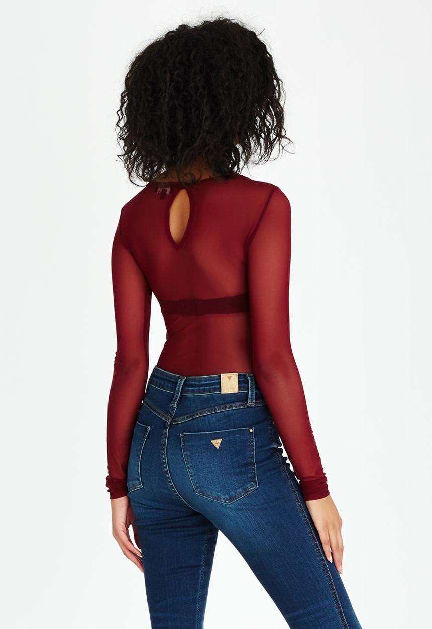 STYLE REPUBLIC - Mesh Bodysuit Dark Red