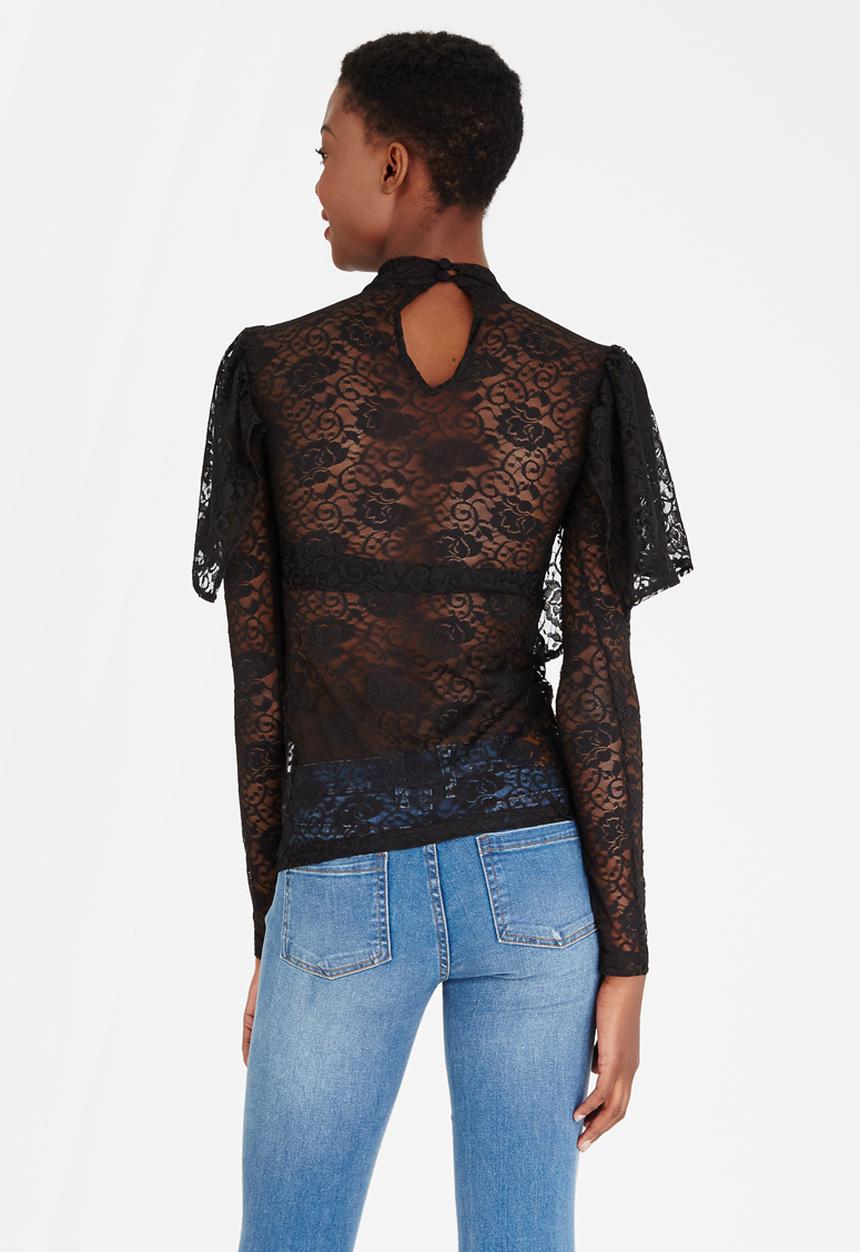 STYLE REPUBLIC - Lace Frill Top Black